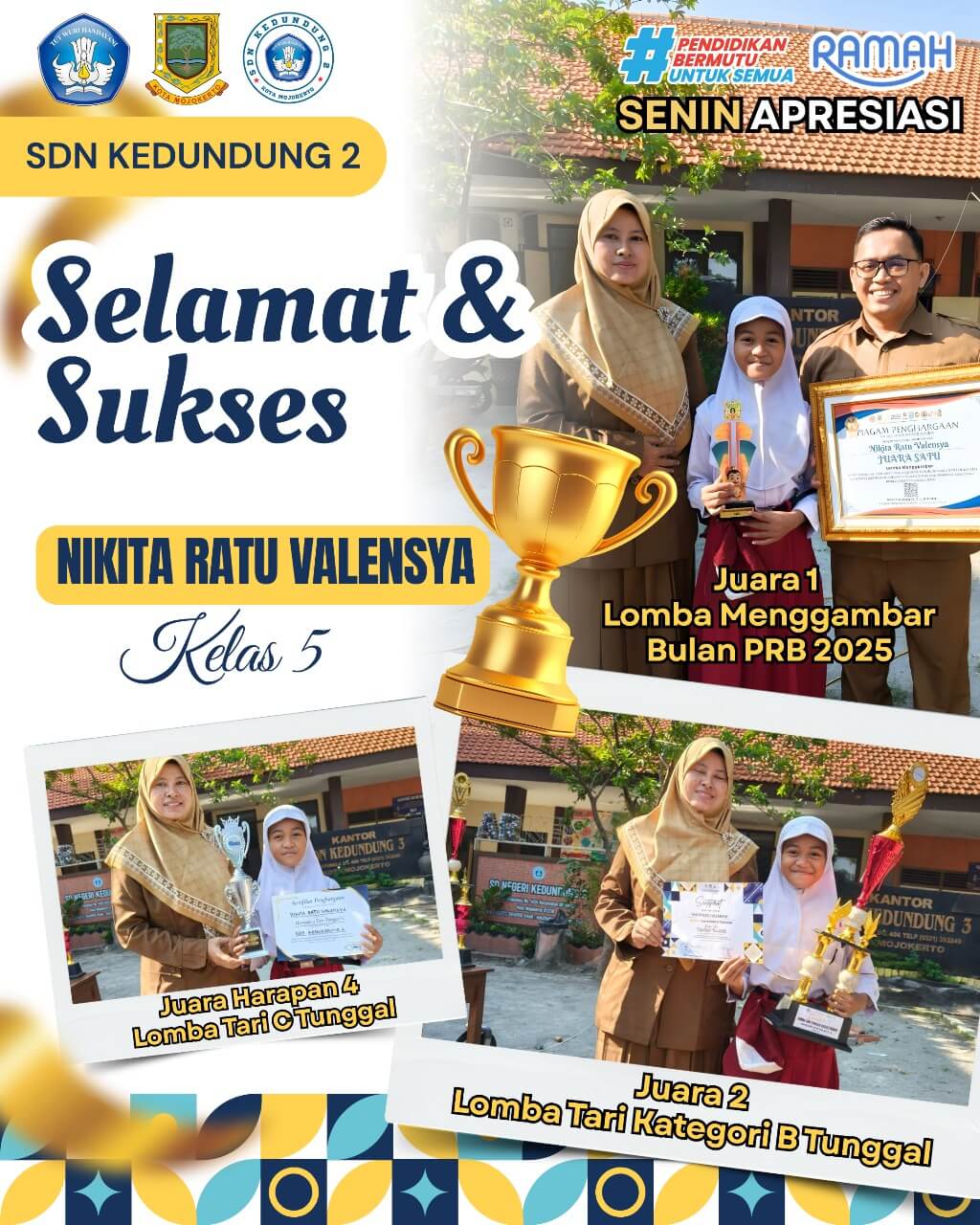 Juara 1 Menggambar, Juara Harapan 4 Tari C, Juara 2 Tari B